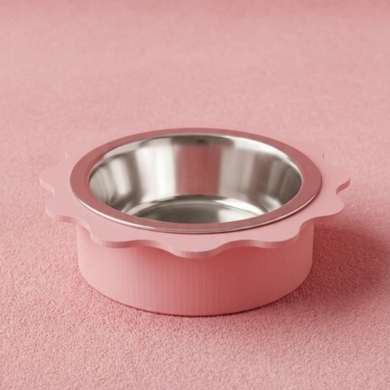 Gamelle design Wavy rose poudré pour chat et chien, bord ondulé et insert inox